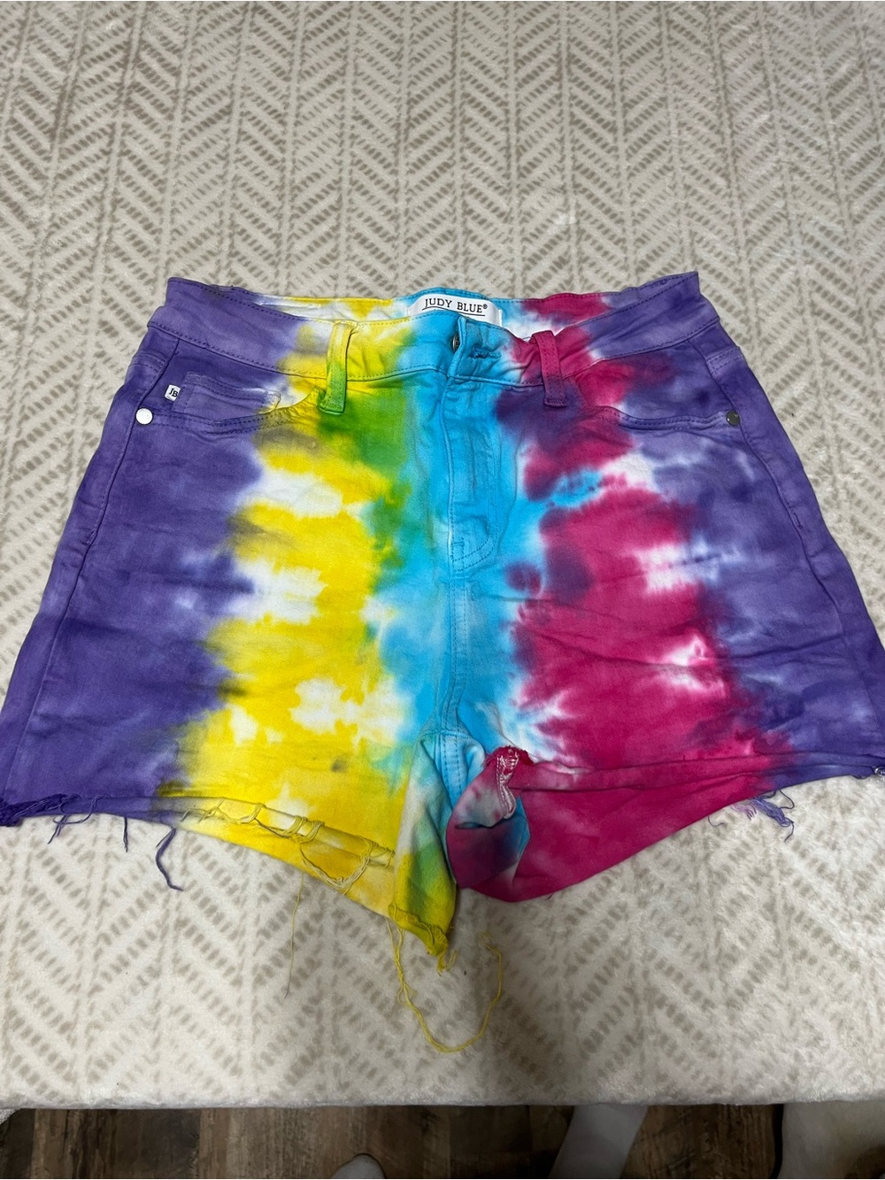 Judy Blue Tie-Dye High-Rise Jean Shorts - Purple, Yellow, Blue, Pink Medium